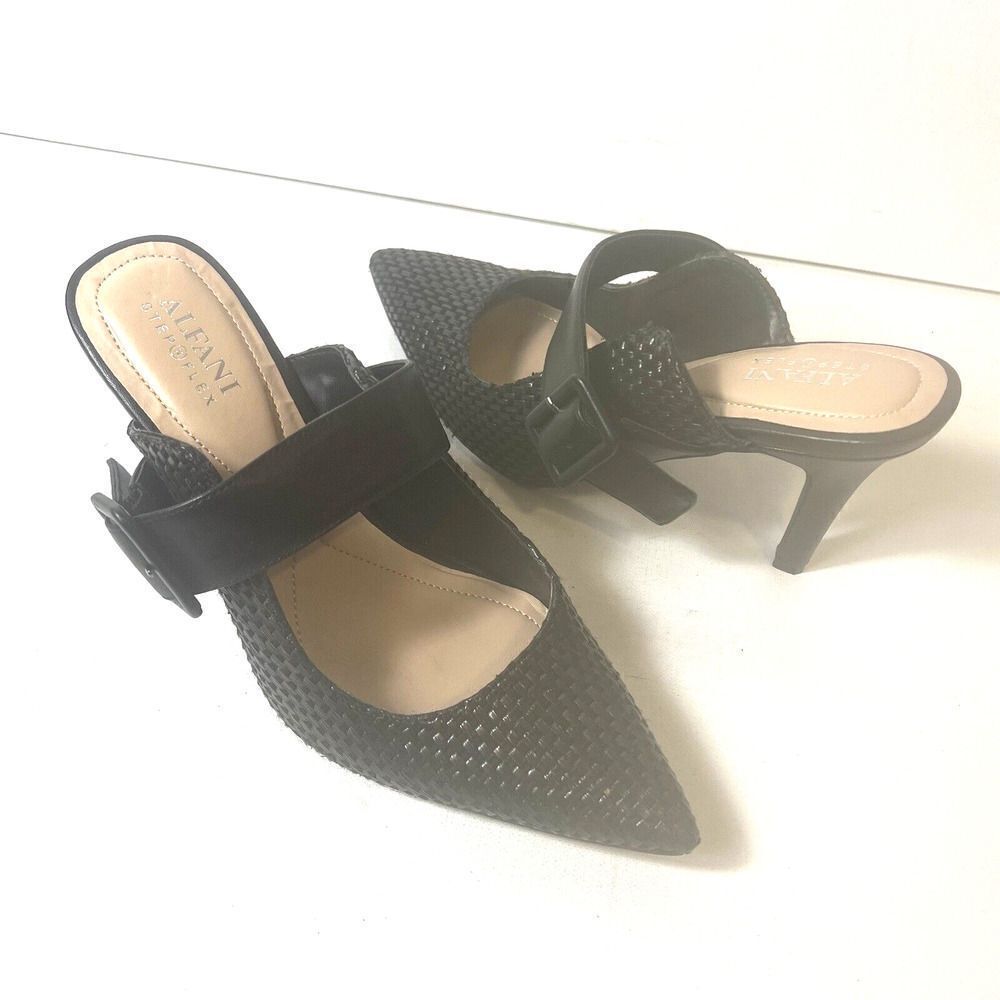 Alfani Step n Flex Womens 8 M Black Synthetic Stiletto Heels Slide Sandals Shoes